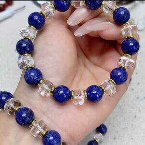 Lapis Lazuli & Clear Quartz Beaded Bracelet